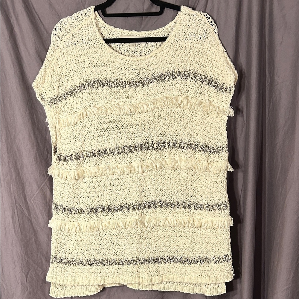 LOFT Cream Crochet Knit Top Medium